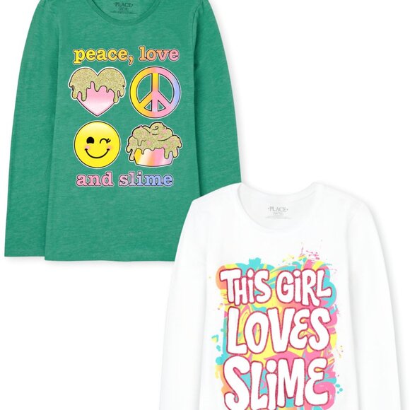 The Children’s Place Girls Graphic Tee 2-Pack- Long Sleeve -M (7/8) NWT - Picture 1 of 3